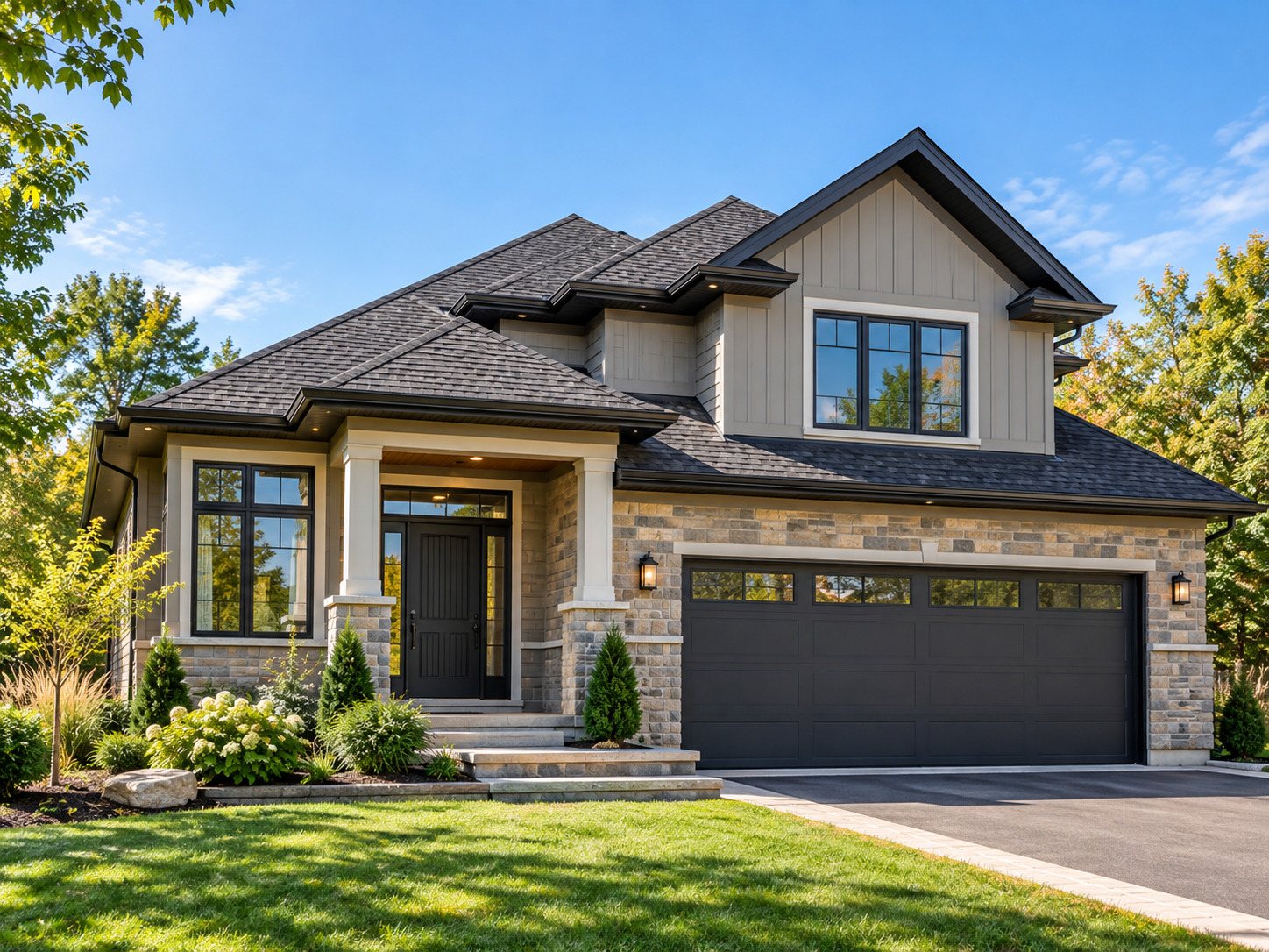 Detached residential home with a landscaped front yard
